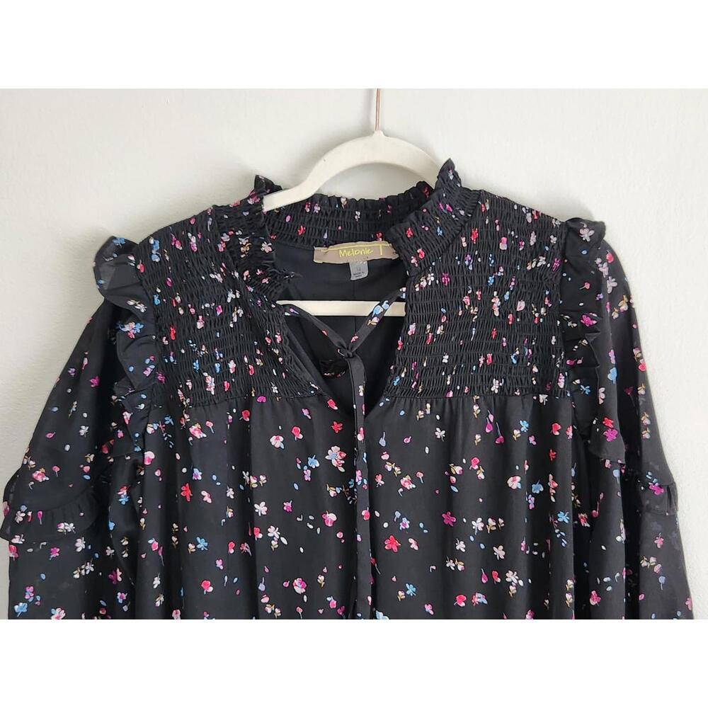 Melonie T Dress Size 12 Black Long Sleeve Floral Babydoll NWT $79 - Picture 4 of 11